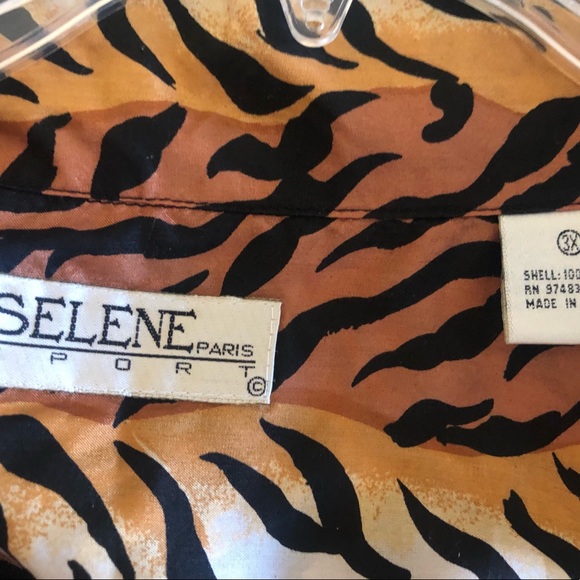 Selene of Paris 100% Silk Long Sleeve Blouse Top Tiger Stripe Plus Sz 3x NWOT - Picture 6 of 12